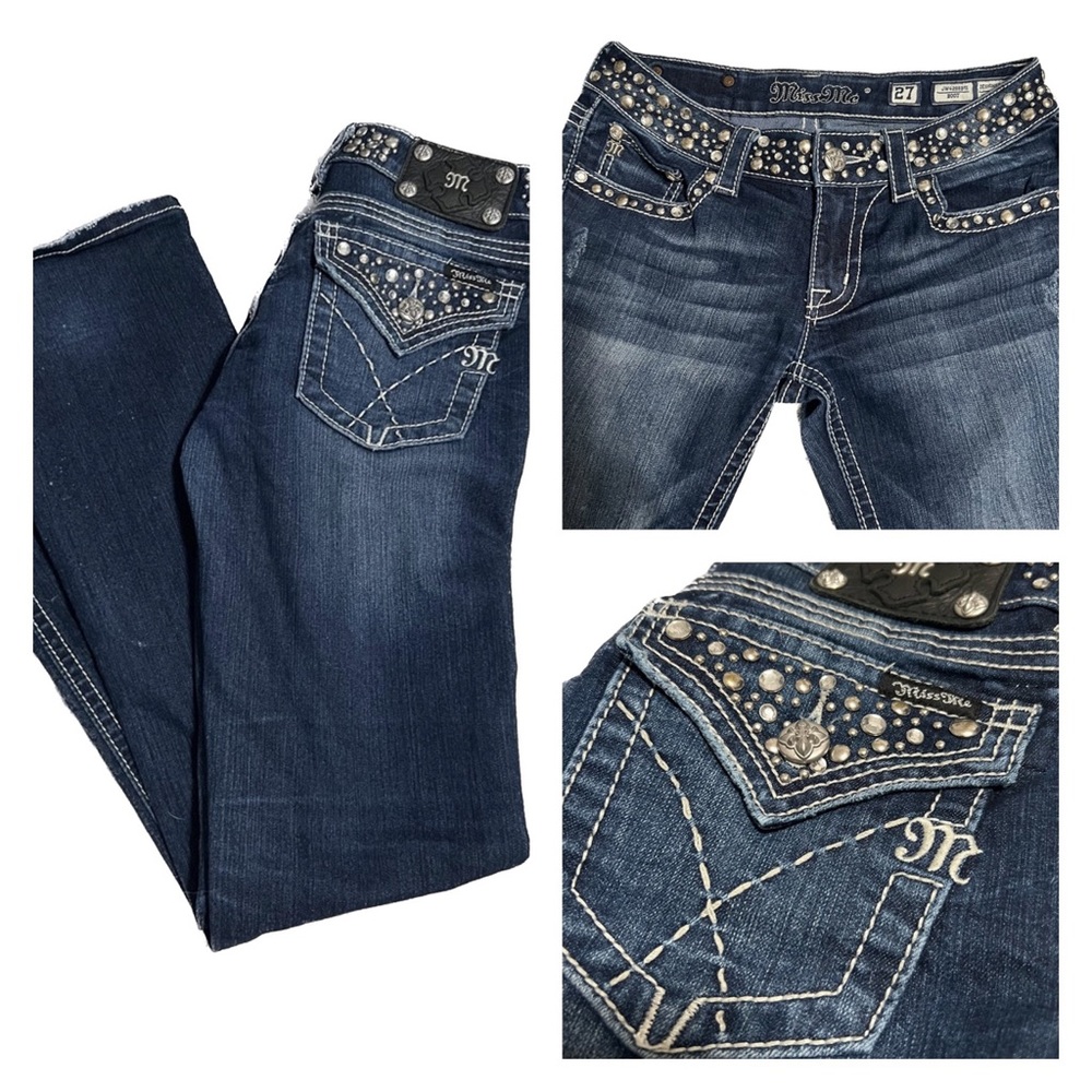 Miss Me Dark Blue Studded Boot Cut Jeans